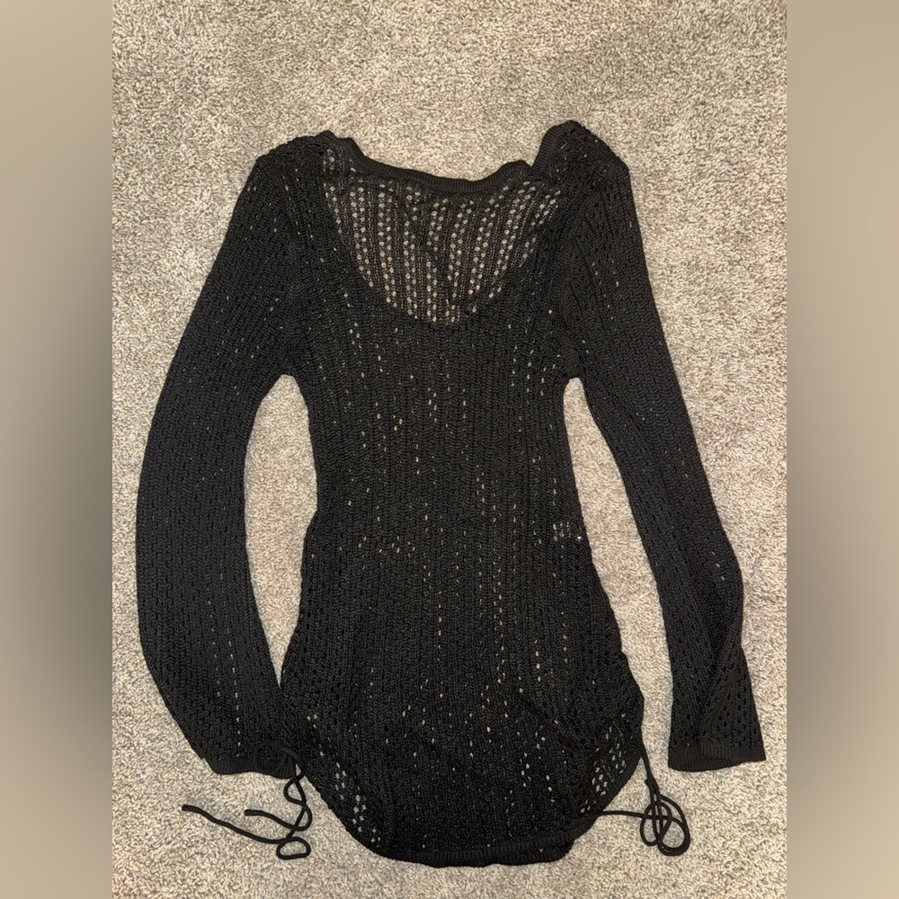 Black Knit Long Sleeve Cover Up Dress